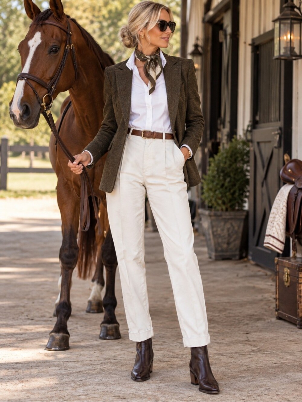 Vtg 80s Eddie Bauer Riding Pant Tan Chino Pleat Front Cuffed Equestrian Sz 8